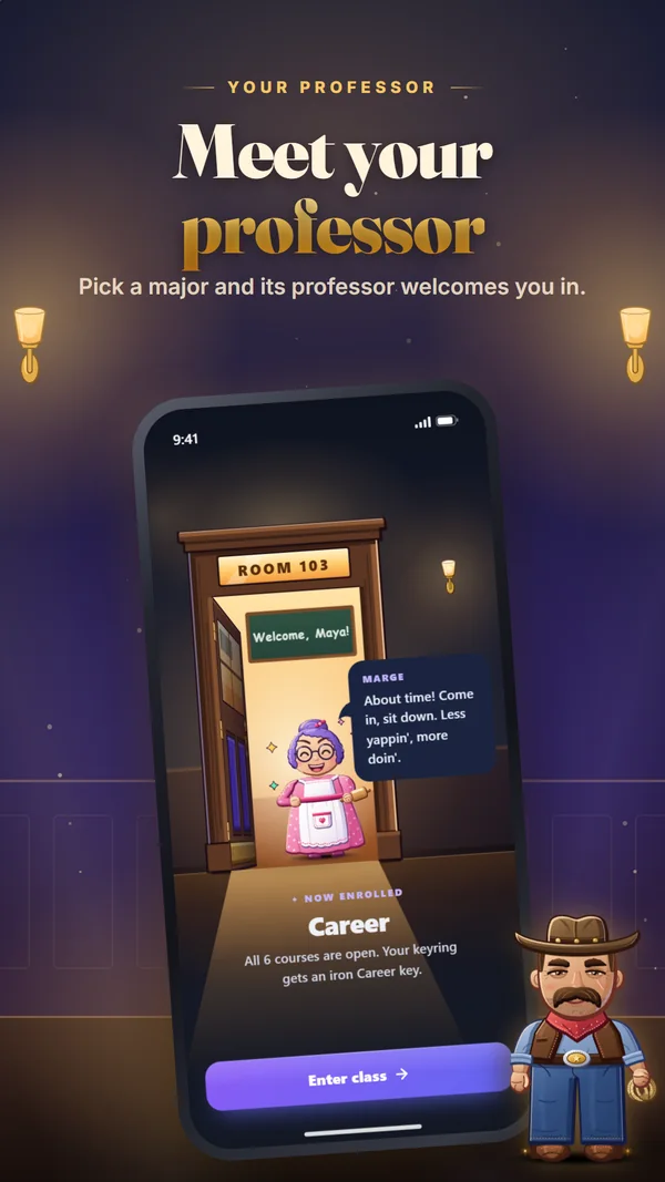 Your professor: meet your professor. Pick a major and its professor welcomes you in.